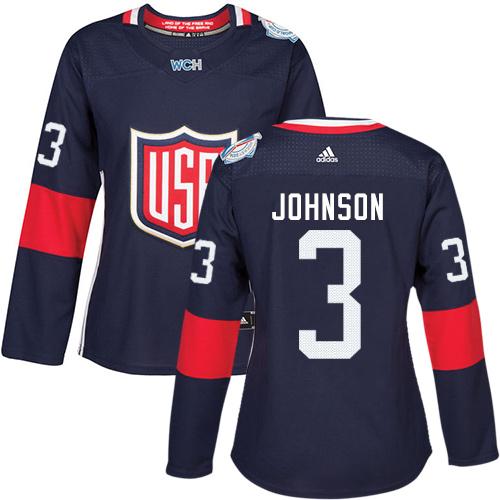 Team USA #3 Jack Johnson Navy Blue 2016 World Cup Women's Stitched NHL Jersey